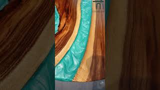 Walnut Peacock Blue River Round Epoxy Table #epoxytable #diningtabledesign #customfurniture