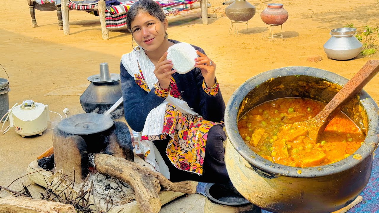 Cooking Mattar Paneer & Methi Roti on Homemade Mud Chulha #desilifestyle