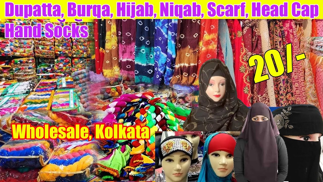 20/- Dupatta, Burqa, Hijab, Niqab, Scarf, Hand Socks, Nose piece Wholesaler Metiabruz Kolkata
