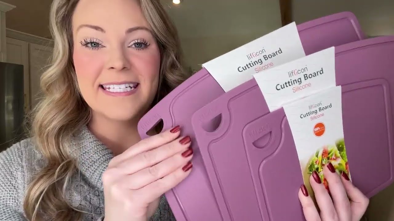 Liflicon Silicone Thick Cutting Boards Mats Set of 3 Foldable & Flexible Design Juice Grooves Easy G