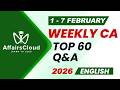 Current Affairs Weekly | 1 - 7 February 2026 | English | Current Affairs | AffairsCloud