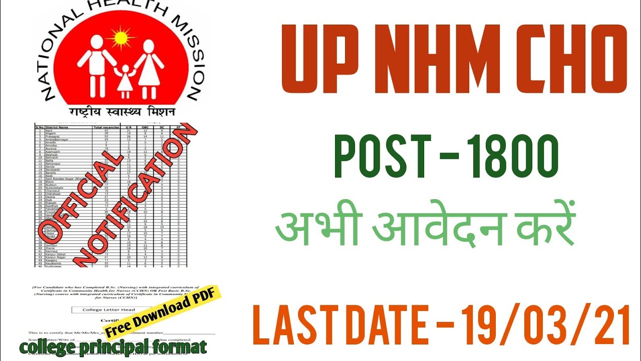 UP NHM CHO 1800 vaccancy 2021 official notification
