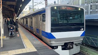 JR Joban Line E531 series 0 Mizukatsu K407 train departing Shimbashi Station
