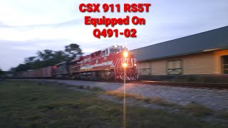 The Spirit First Responders Engine # 911 Taking CSX Q491-02 South With Its RS5T - Gibson, NC