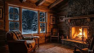 Cozy Cabin Fireplace 🔥 Snowstorm Outside Window | 4K TV Frame | Frame TV Art | Screensaver for TV