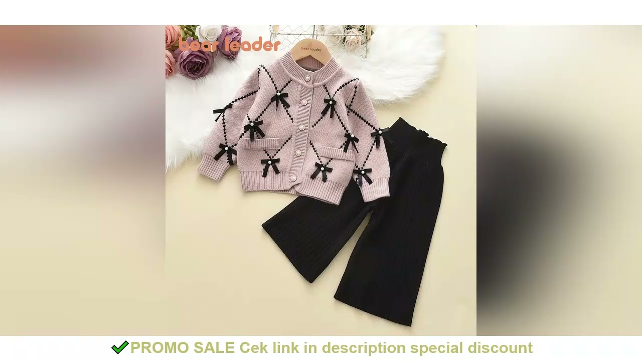 Bear Leader Bow Baby Sweatshirt + Pants 2pcs Set New Children Knitting Outfit for 2-6Years Kids Trac