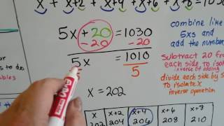 Intro Algebra Word Problems #24 Write, solve equations for Consecutive EVEN integers