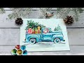 Easy Vintage truck with christmas gifts watercolor painting | DIY Christmas card tutorial #christmas