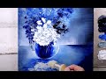 Unique Floral Painting Approach | White Flowers | Blue Vase | Abstract | Oval Brush Art