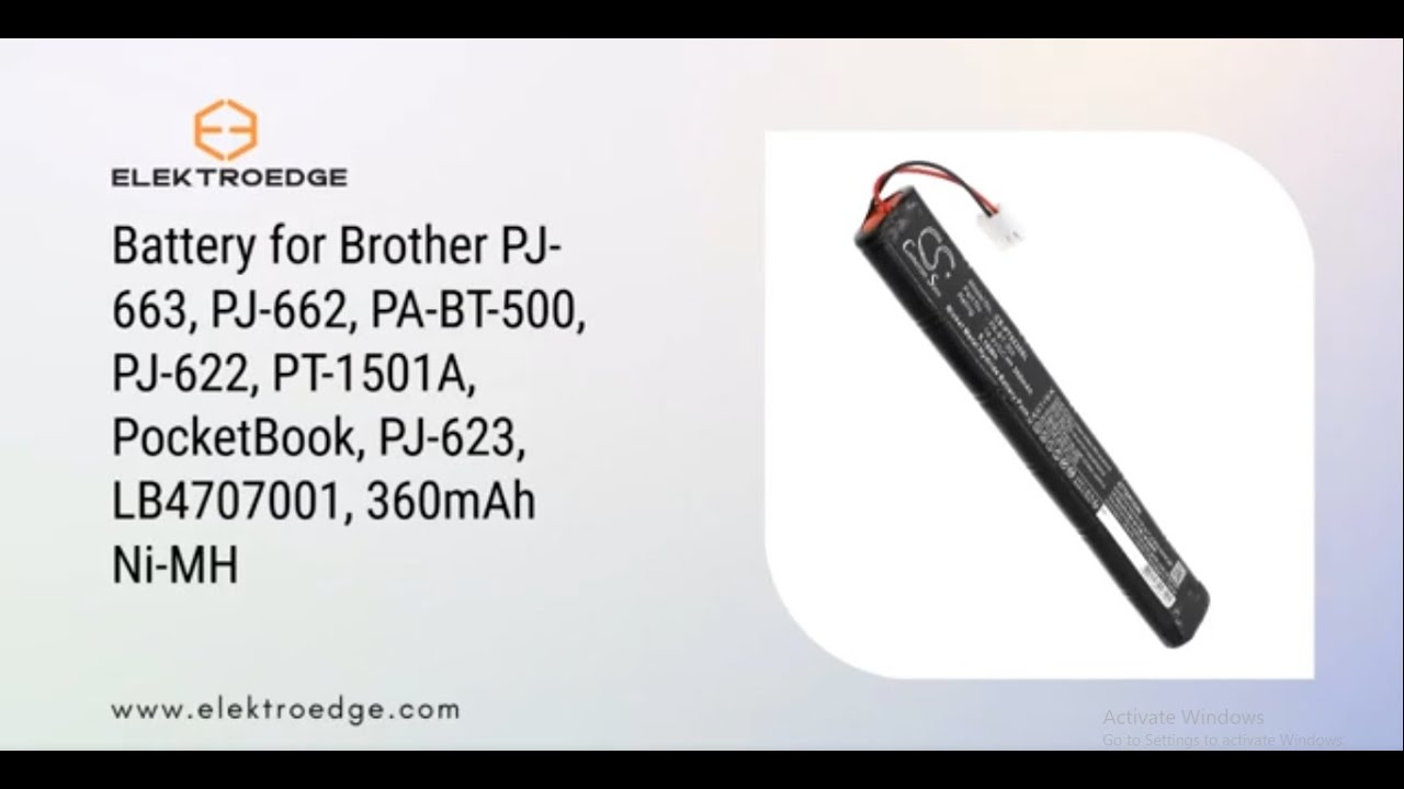 Battery for Brother PJ-663, PJ-662, PA-BT-500, PJ-622, PT-1501A, PocketBook, PJ-623, 360mAh Ni-MH