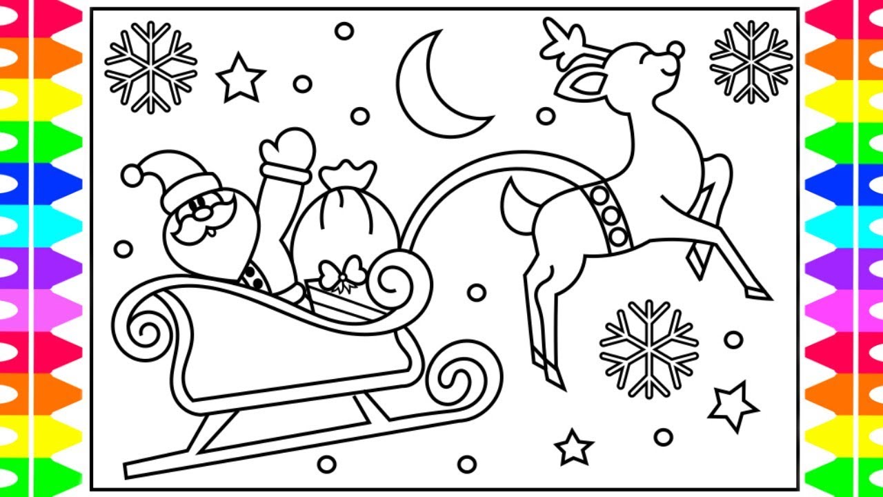 How To Draw Santa S Sleigh Step By Step For Kids Santa Claus Sleigh Coloring Page Christmas Youtube