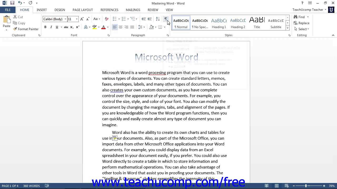 word formatting marks print