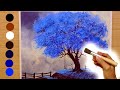 Paint blue tree whit this technique acrylic painting landscape on canvas for beginners