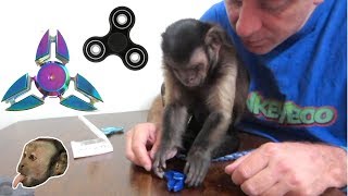 Monkey Unboxes and Reviews Fidget Spinners!