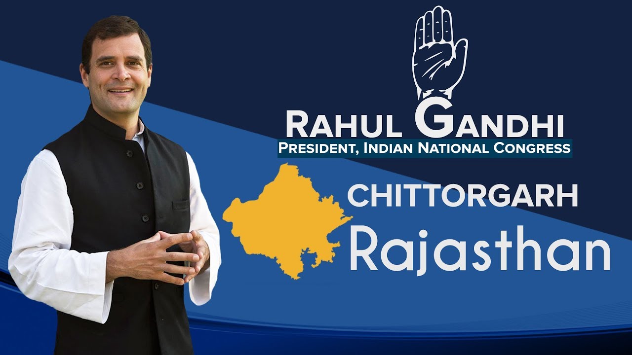 Congress President Rahul Gandhi addresses a public gathering in Chittorgarh, Rajasthan