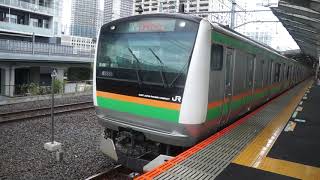 E233系3000番台横コツE-05編成＋宮ヤマU226編成　湘南新宿ライン東海道線直通特別快速小田原行き　武蔵小杉駅発車