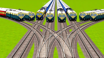 EIGHT DIFFERENT MEMU TRAINS CRAZIST CROSSING ON DIFFERENT RAILROAD TRACKS|🔺 Train simulator|