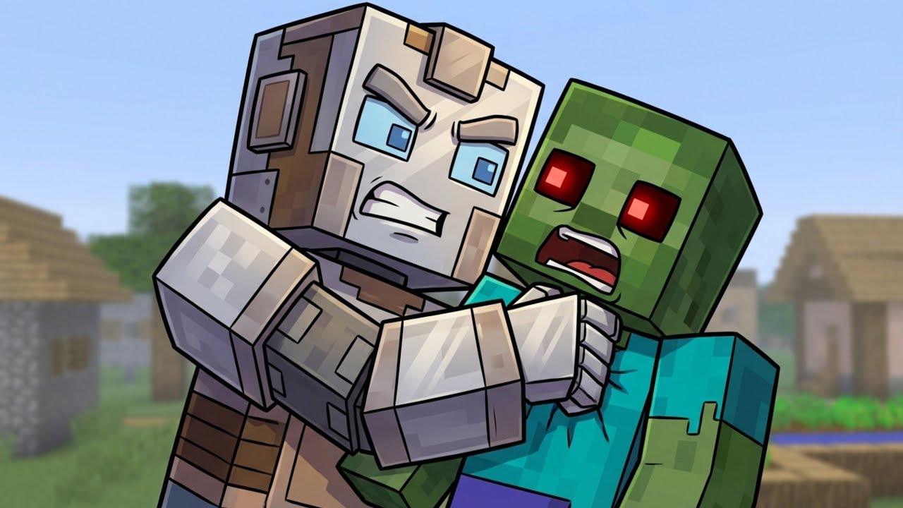 Robot Chase Turns Into Fight | Minecraft Zombie Attack Animation No ...