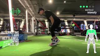 Alternating 1 Arm Kettlebell Swing with Heel Elevated