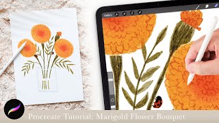 let's paint a marigold flower bouquet ☺️ SUPER SIMPLE Procreate watercolor tutorial for beginners