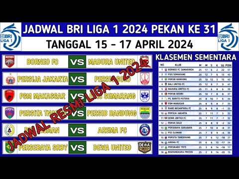 Jadwal liga 1 pekan ke 31 2024 - Persija Jakarta vs Persis Solo - Klasemen liga 1 2024 terbaru