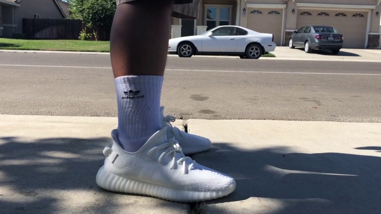 Adidas Yeezy Boost 350 Cream short footage on foot. - YouTube