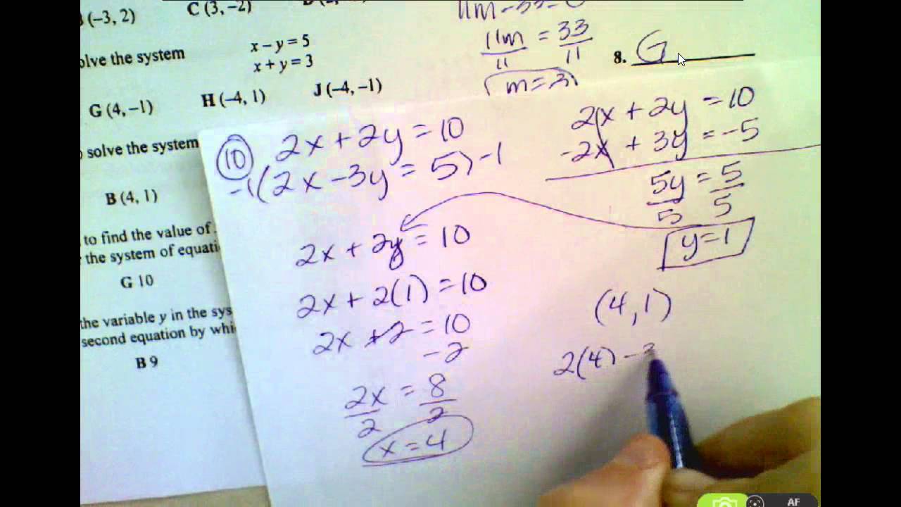 Solving Systems Practice Test Answers and work - YouTube