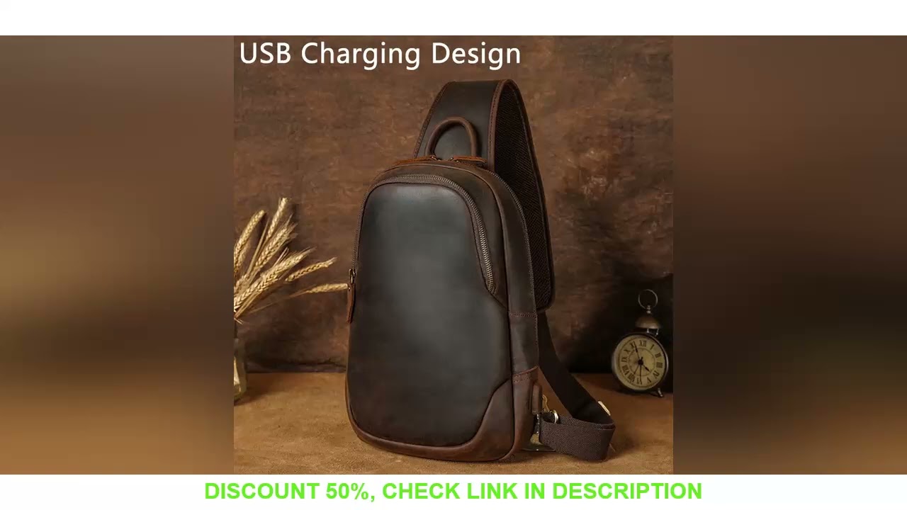 Luufan USB Charging Mans Chest Pack Fit 12" iPad Genuine Leather Male Sling Bag Sports Riding Chest