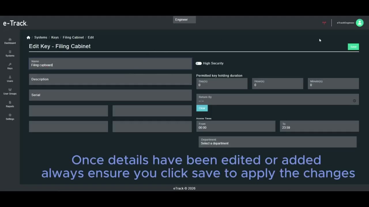 KeyTracker - E-Track Software Guide - Editing Keys