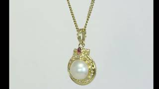 .50CT H Color Diamond Mabe Pearl Ruby Slide Pendant Necklace 18K YG 21.3GM - 30094