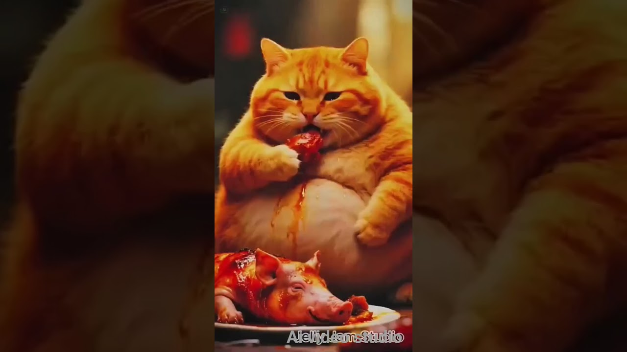 Orange cat cooking pig friend funny cartoon cute ai animation video