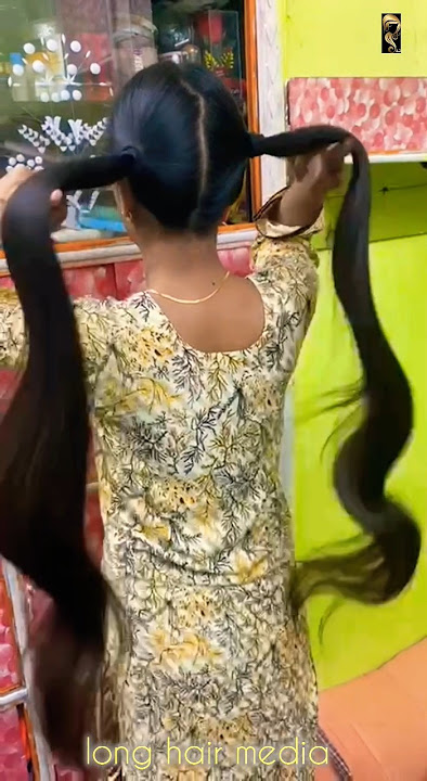 very beautiful long silky hair double ponytail play #longhair#hairplay #longhairgirl