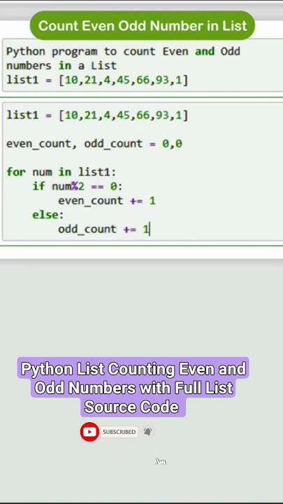 Python Counting Even and Odd Number from a List # Python # shorts ...