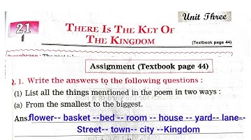 3rd STD English ch 21 There is the key of the kingdom work book questions answers