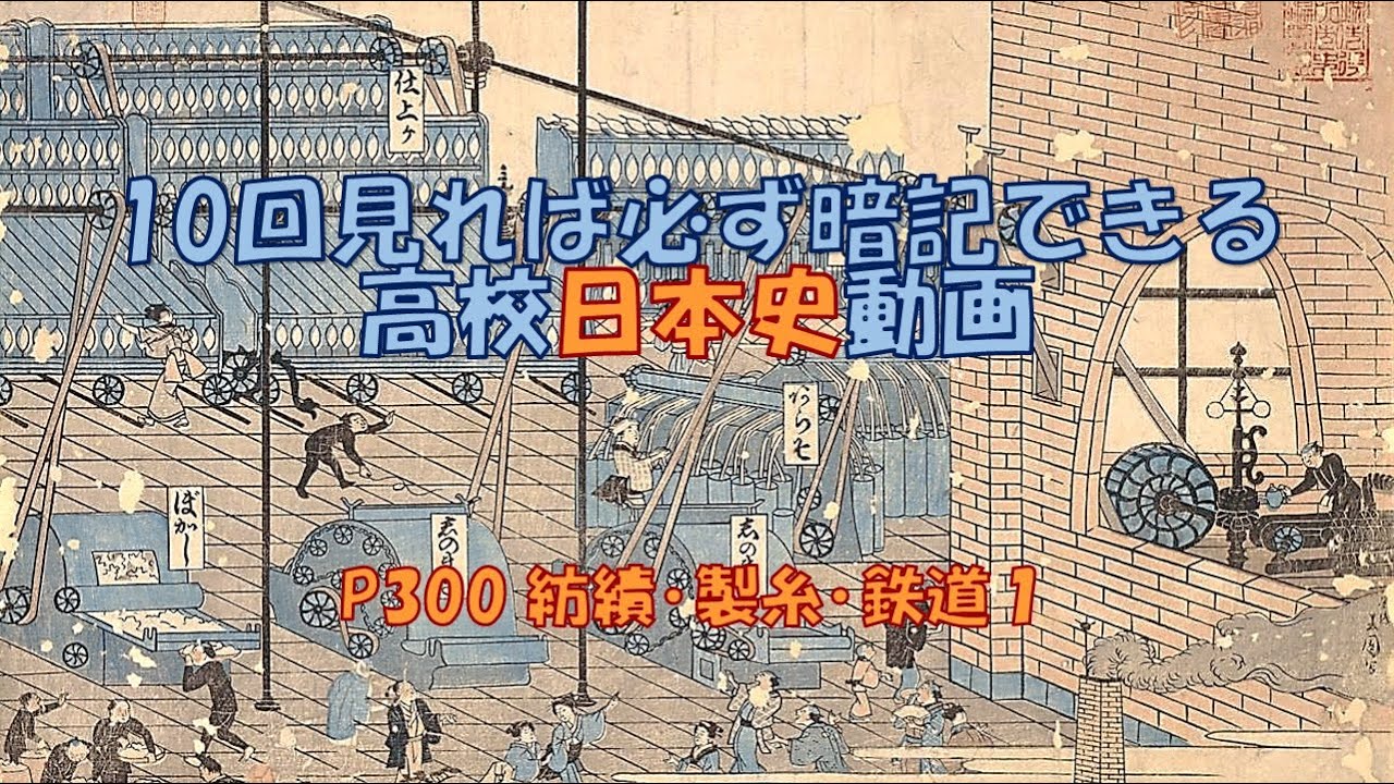 P300「紡績・製糸・鉄道1」 紡績業 綿織物 ジョン=ケイ 飛び杼 手織機 渋沢栄一 大阪紡績会社 臥雲辰致 ガラ紡 機械紡績 豊田佐吉