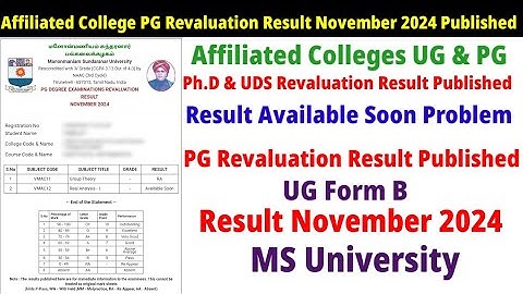 PG Revaluation Result November 2024 Published MS University Affiliated College