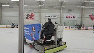 Rogue Zamboni driver at Richcraft Sensplex HEO rink enters when players are still on the ice.