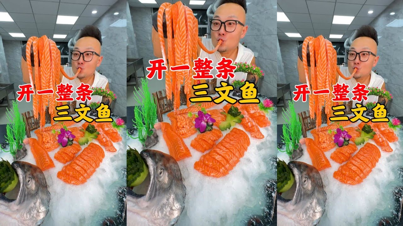 Asmr Mukbang Eating Challenge: Cut a whole salmon