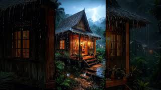 Relaxing Rain Sounds for Sleep | Cozy Wooden House in Heavy Rain