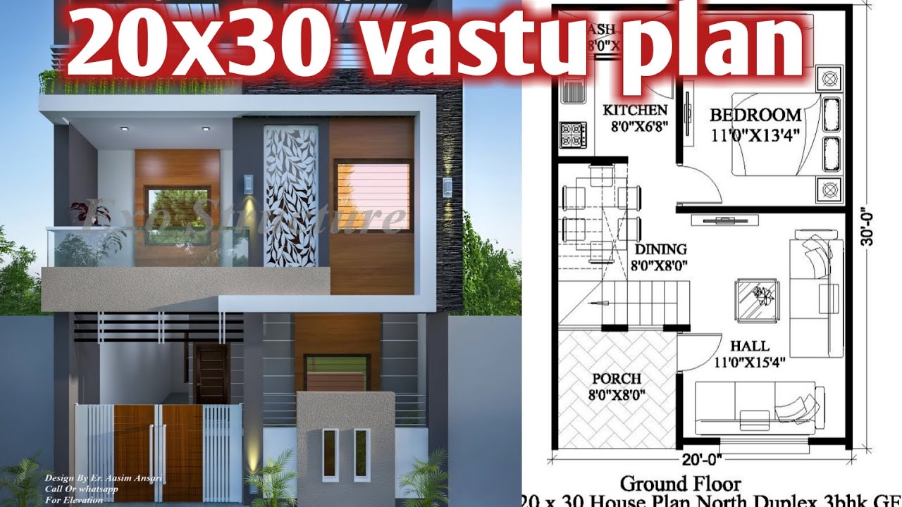 20x30 North Facing Duplex House Plans