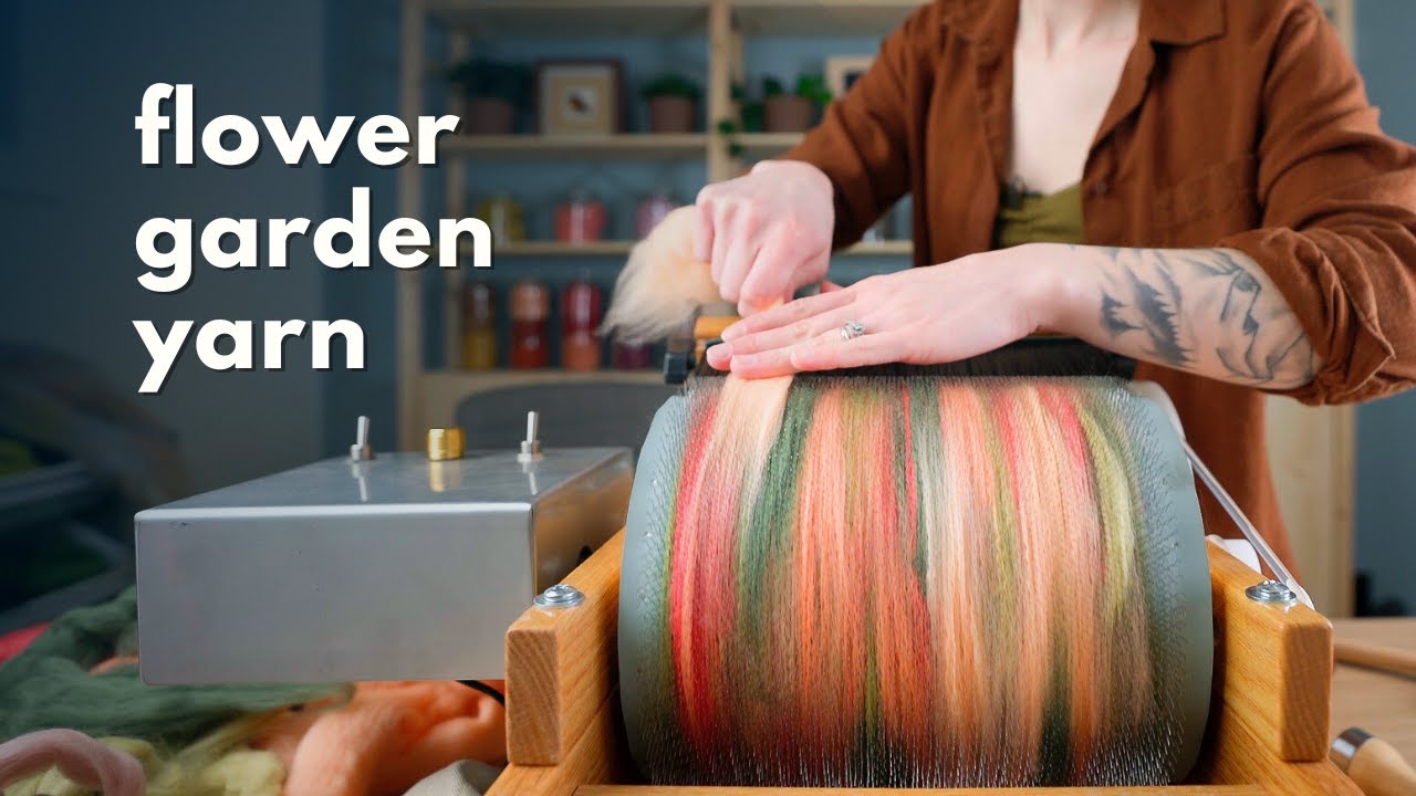 Making Flower Garden Yarn! (Carding & Spinning)