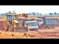 JCB Fully Loading Pond Mud in Double Tata Dump Truck