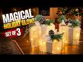 Hourleey Set of 3 Christmas Lighted Gift Boxes, Pre-lit 60 LED Light Up Present Boxes