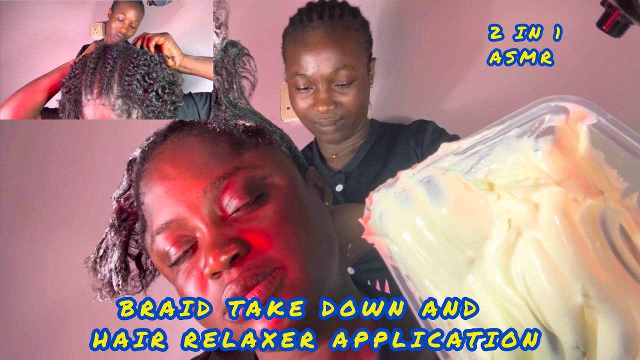 ASMR✨RELAXING MY HAIR WITH RELAXER AFTER TAKING DOWN MY BRAIDS, DOUBLE GUM CRACKING.