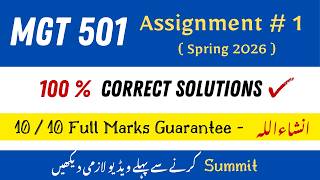 MGT 501 Assignment No 1 Correct Solution 2026  mgt 501 Assignment Solution #mgt501 #assignment #2026