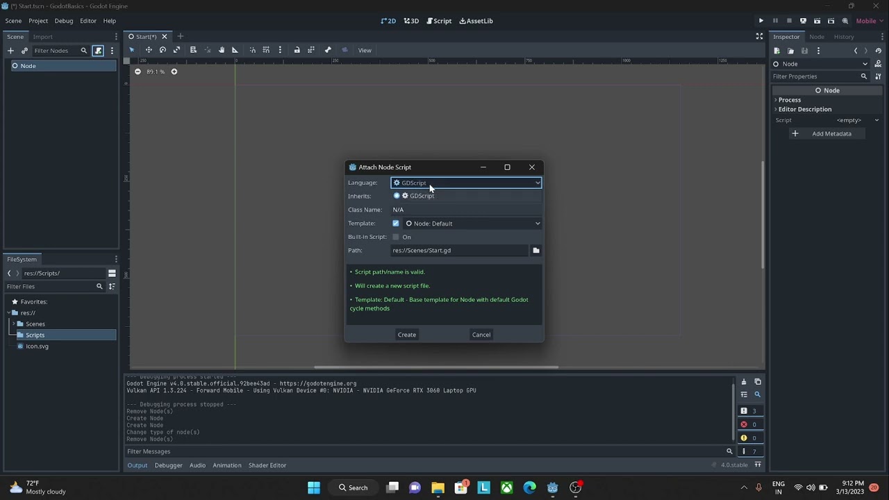 Godot 4 Beginner Tutorial Series - 07. Creating Your First GD Script