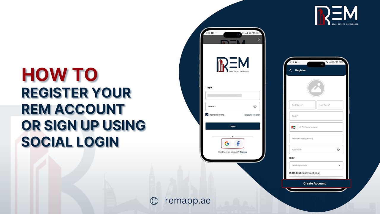 How to Register your REM account or sign up using social login