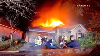 [Helmet POV] Dramatic Rescue Of 2 Trapped Inside Burning House | Katy