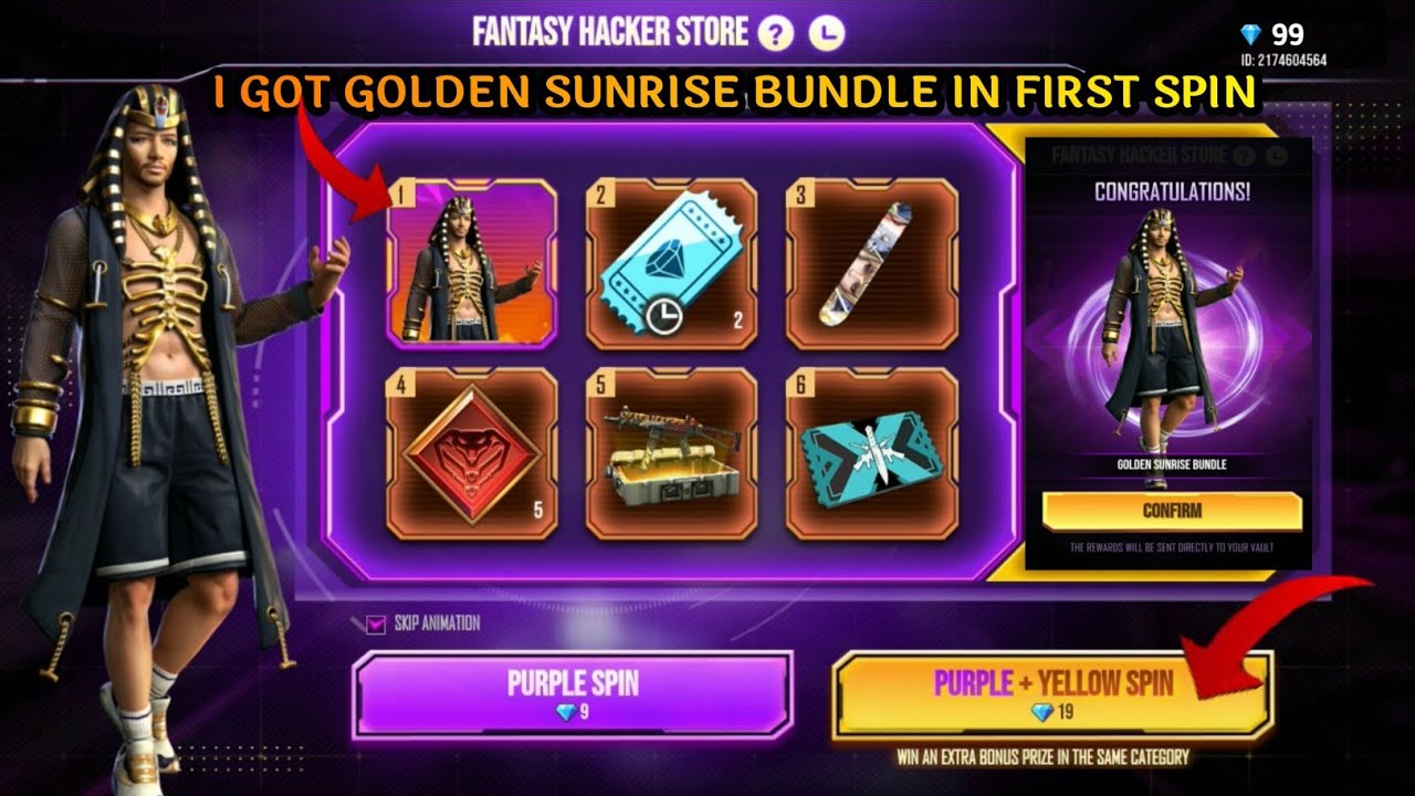 I GOT NEW GOLDEN SUNRISE BUNDLE IN FIRST SPIN || GARENA FREEFIRE ||