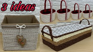 3 Diy Rope Basket/ Diy Storage Basket/Organizer Basket/ Diy Recycle Ideas/ سبت يدوي